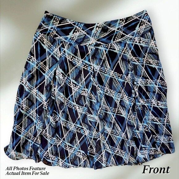 Apostrophe Blue & Black Chiffon Fully Lined Below Knee Midi Skirt Womens 14 EUC - Picture 1 of 8